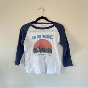 Blue and White Graphic Baseball Tee